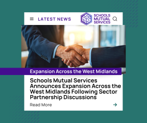 Business handshake graphic representing the expansion of Schools Mutual Services’ ethical supply staffing partnership across the West Midlands.